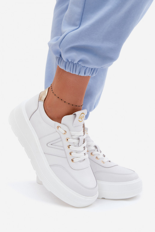 Baskets de sport en cuir femmes à plateforme Vinceza 39976 couleur blanche