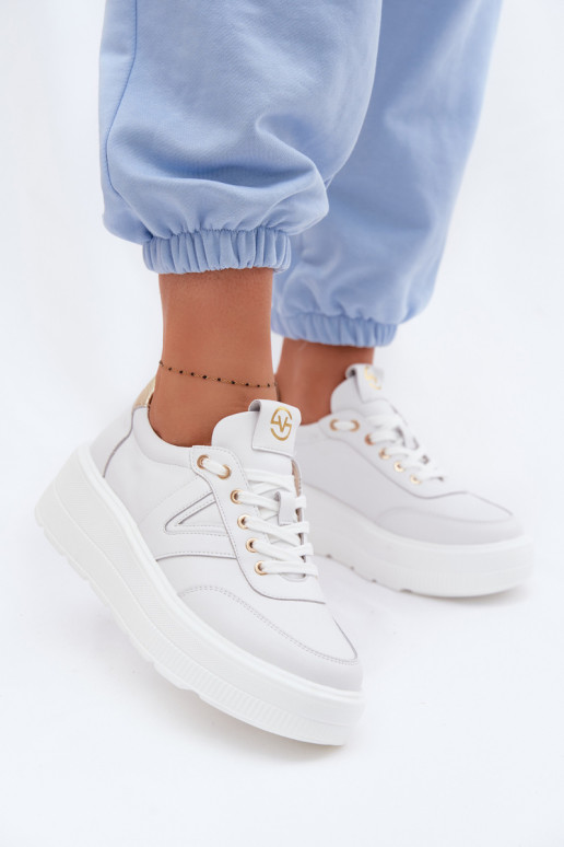Baskets de sport en cuir femmes à plateforme Vinceza 39976 couleur blanche