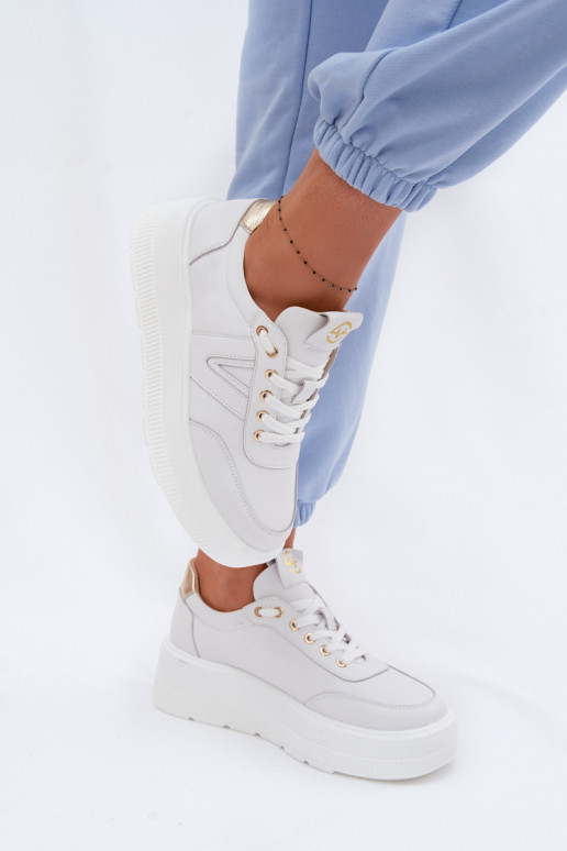 Baskets de sport en cuir femmes à plateforme Vinceza 39976 couleur blanche