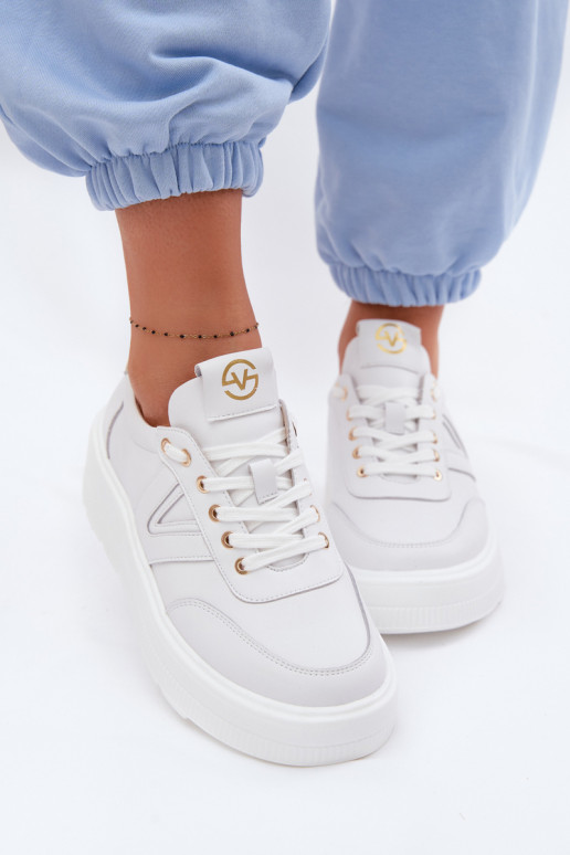 Baskets de sport en cuir femmes à plateforme Vinceza 39976 couleur blanche
