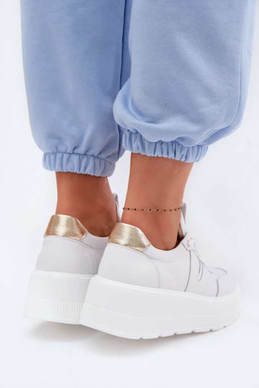 Baskets de sport en cuir femmes à plateforme Vinceza 39976 couleur blanche