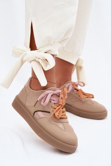 Baskets de style sportif pour femmes avec lacets doubles brunes Relisa 2