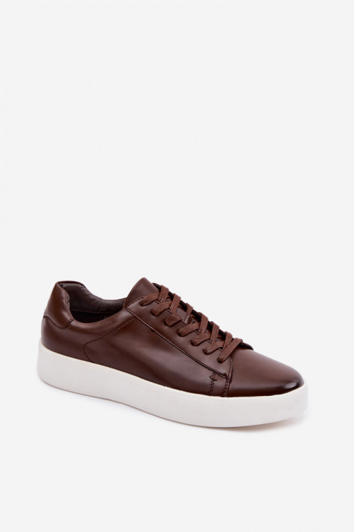 Chaussures modèle baskets pour hommes en cuir écologique marron foncé Velton