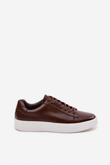 Baskets de style sportif pour hommes en simili cuir brun foncé Velton 2