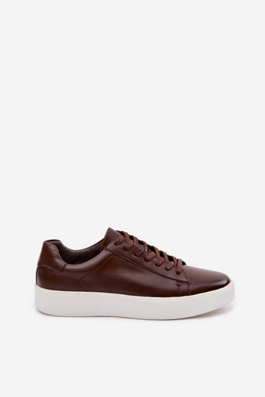 Chaussures modèle baskets pour hommes en cuir écologique marron foncé Velton