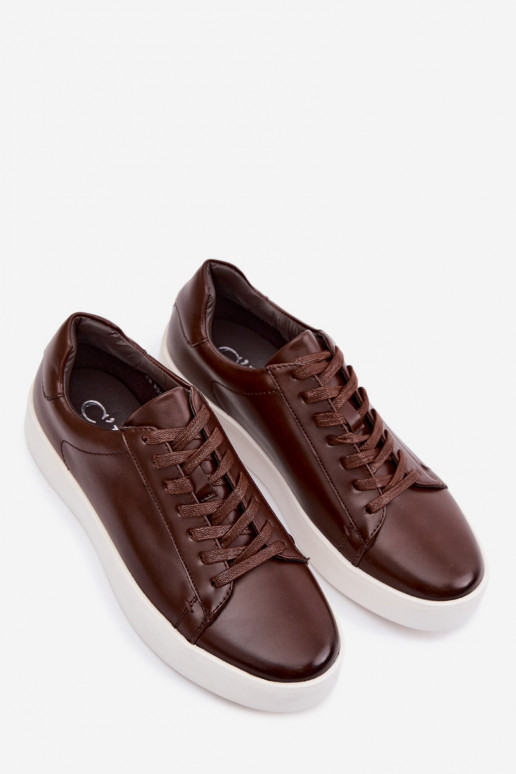 Chaussures modèle baskets pour hommes en cuir écologique marron foncé Velton