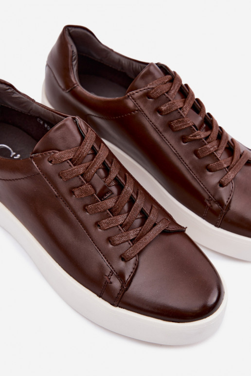 Chaussures modèle baskets pour hommes en cuir écologique marron foncé Velton