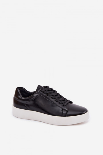 Baskets de style sportif pour hommes en simili cuir noires Velton