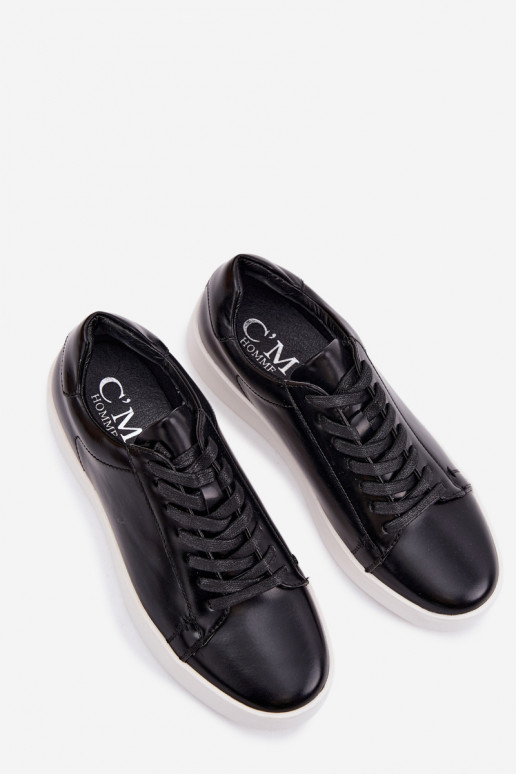 Chaussures modèle baskets pour hommes en cuir écologique couleur noire Velton