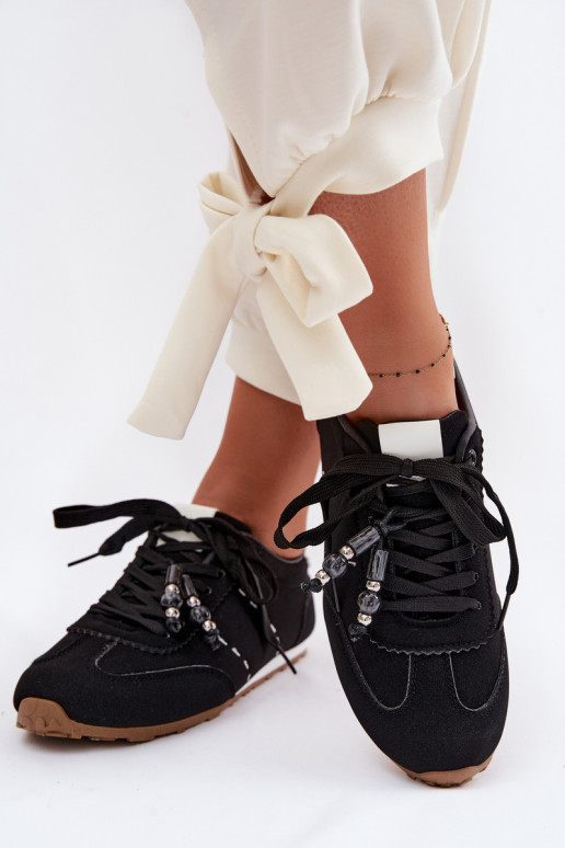 Chaussures modèle baskets Le bas des femmes avec des perles couleur noire Galora