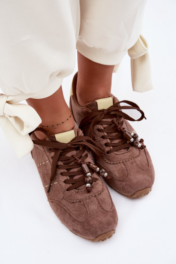 Baskets basses de style sportif pour femmes avec perles brunes Galora