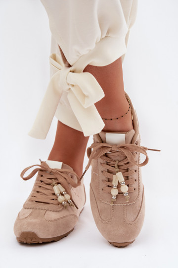 Baskets basses de style sportif pour femmes avec perles couleur sable Galora
