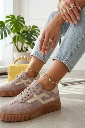 Baskets couleur sable en cuir véritable Cambell