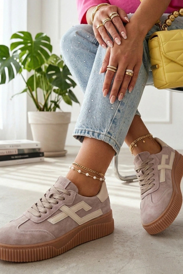 Baskets couleur sable en cuir véritable Cambell 2