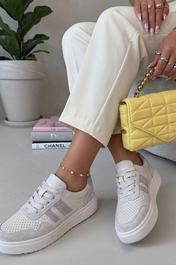 Baskets couleur sable en cuir véritable Cambell