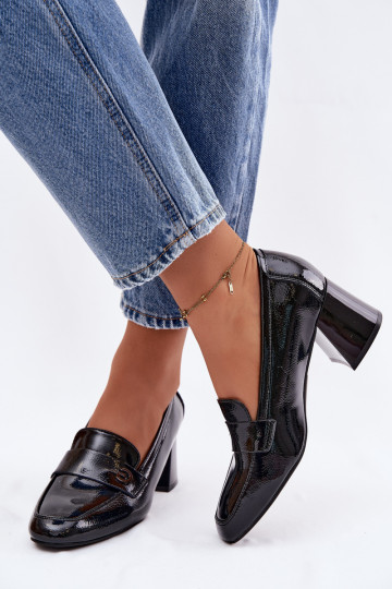 Bottines en cuir véritable laqué Féminin avec des talons Vinceza 18119 couleur noire