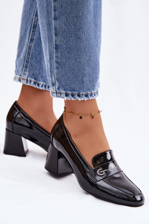 Bottines en cuir véritable laqué Féminin avec des talons Vinceza 18119 couleur noire