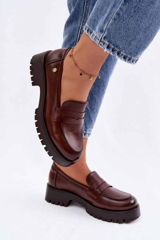 Peau mocassins pour femmes Vinceza 18125 marron