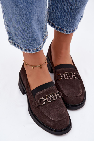 chaussures mocassins pour femmesActivéturalnego en daimu Sur un talon bas Vinceza 18127 CzekoladoÀe