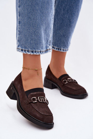 Mocassins en daim pour femmes à petit talon Vinceza 18127 couleur chocolat 2