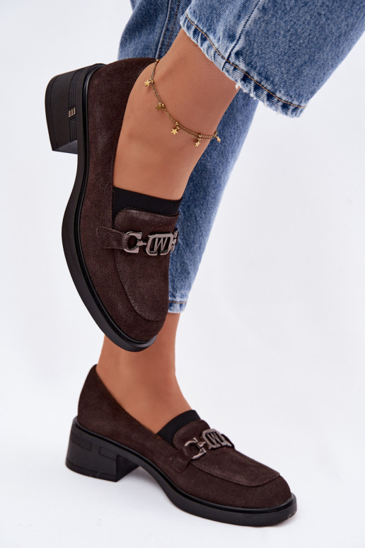 chaussures mocassins pour femmesActivéturalnego en daimu Sur un talon bas Vinceza 18127 CzekoladoÀe