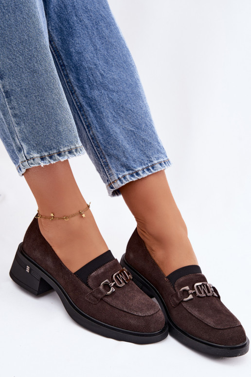 chaussures mocassins pour femmesActivéturalnego en daimu Sur un talon bas Vinceza 18127 CzekoladoÀe