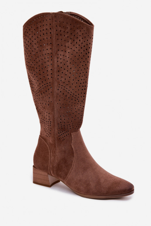 avec des éléments ajourés bottes pour femmes Sur un talon bas Vinceza 58637 marron