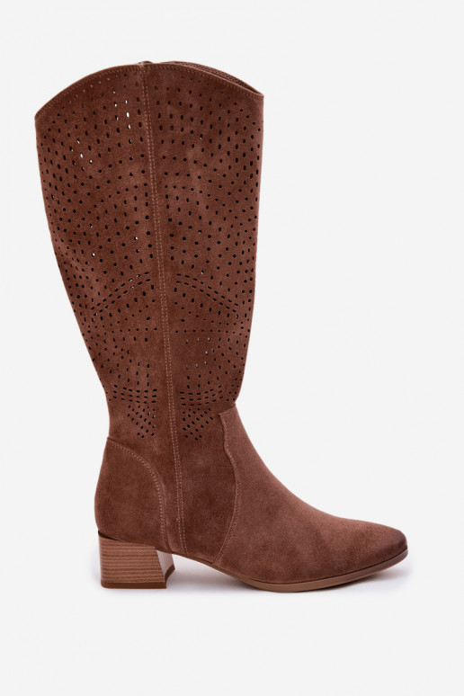 avec des éléments ajourés bottes pour femmes Sur un talon bas Vinceza 58637 marron