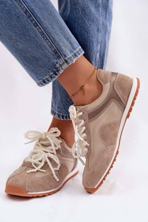 Peau en daim Chaussures modèle baskets Féminin Big Star TT274677 beige