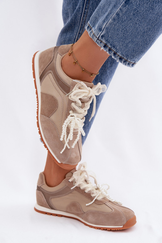 Peau en daim Chaussures modèle baskets Féminin Big Star TT274677 beige