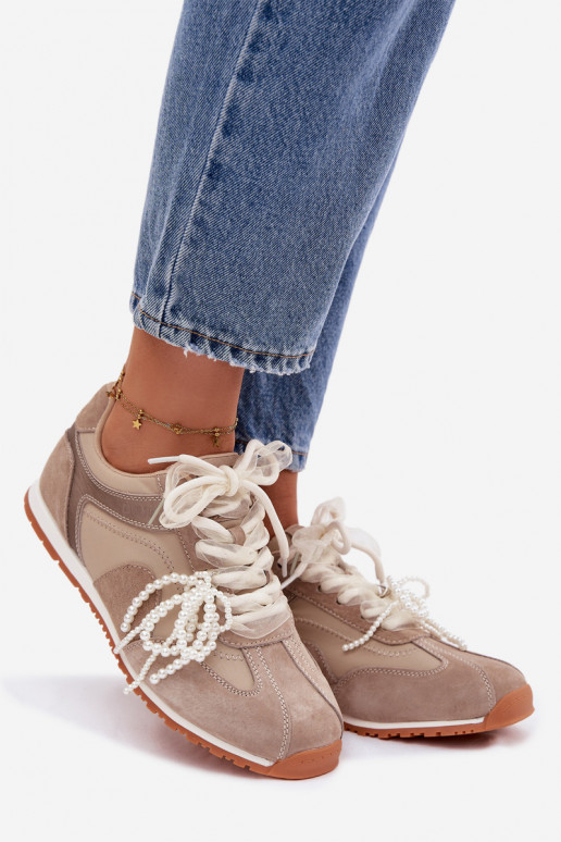 Peau en daim Chaussures modèle baskets Féminin Big Star TT274677 beige