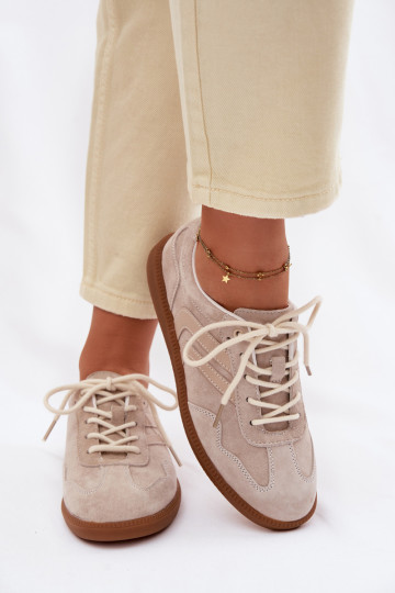 Peau en daim Chaussures modèle baskets Le bas des femmes beige Perinae 2