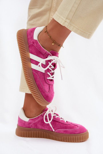 Baskets en daim pour femmes à plateforme couleur rose