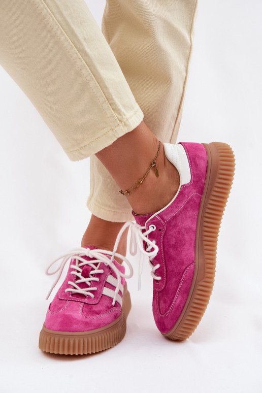 en daim Chaussures modèle baskets Féminin avec une plateforme couleur rose Il fautrisae