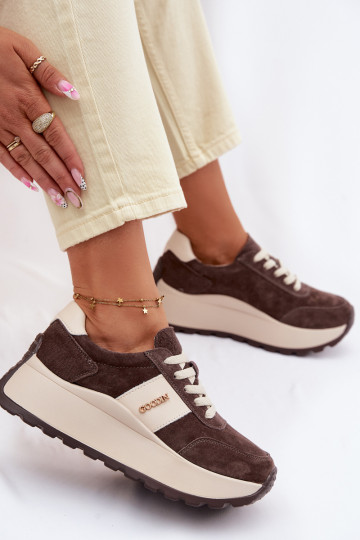Chaussures modèle baskets Féminin avec une plateformeActivéturalnego en daimu CzekoladoÀe Rosinae