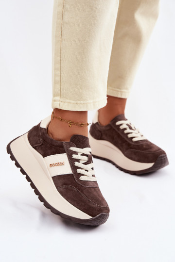 Chaussures modèle baskets Féminin avec une plateformeActivéturalnego en daimu CzekoladoÀe Rosinae 2