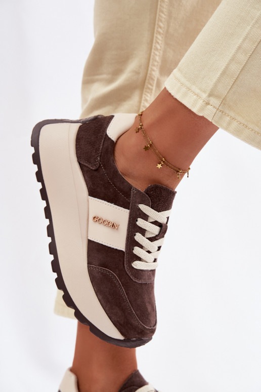 Chaussures modèle baskets Féminin avec une plateformeActivéturalnego en daimu CzekoladoÀe Rosinae