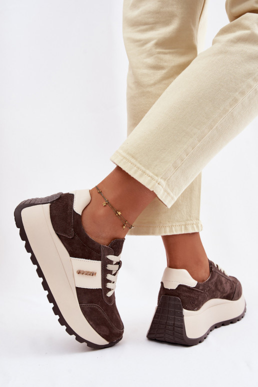 Chaussures modèle baskets Féminin avec une plateformeActivéturalnego en daimu CzekoladoÀe Rosinae