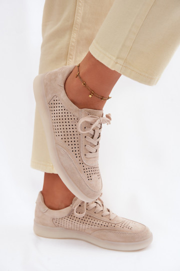 Peau en daim Chaussures modèle baskets Féminin avec des éléments ajourés beige Almora