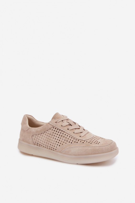 Peau en daim Chaussures modèle baskets Féminin avec des éléments ajourés beige Almora