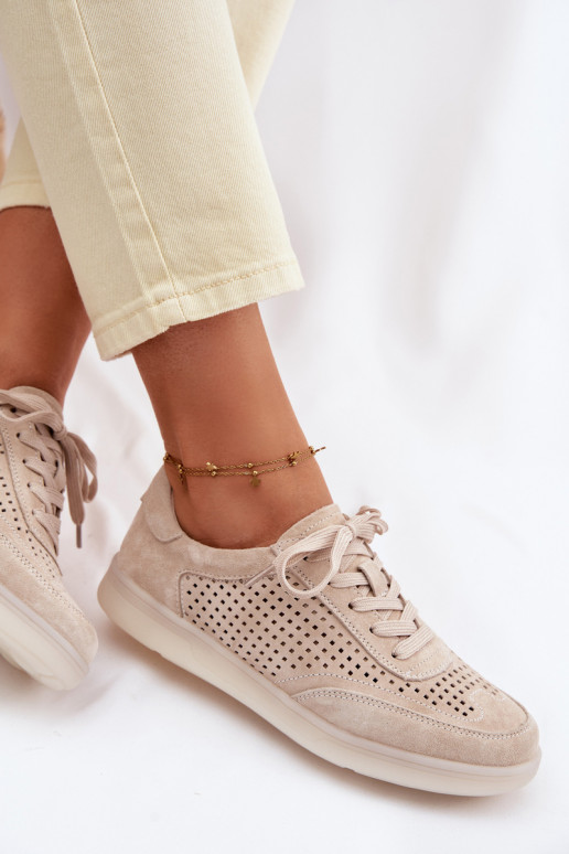 Peau en daim Chaussures modèle baskets Féminin avec des éléments ajourés beige Almora