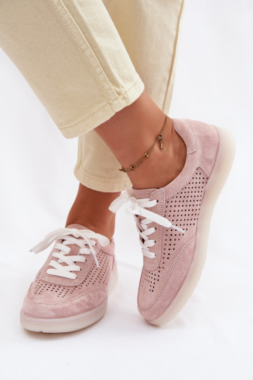 Peau en daim Chaussures modèle baskets Féminin avec des éléments ajourés couleur rose Almora