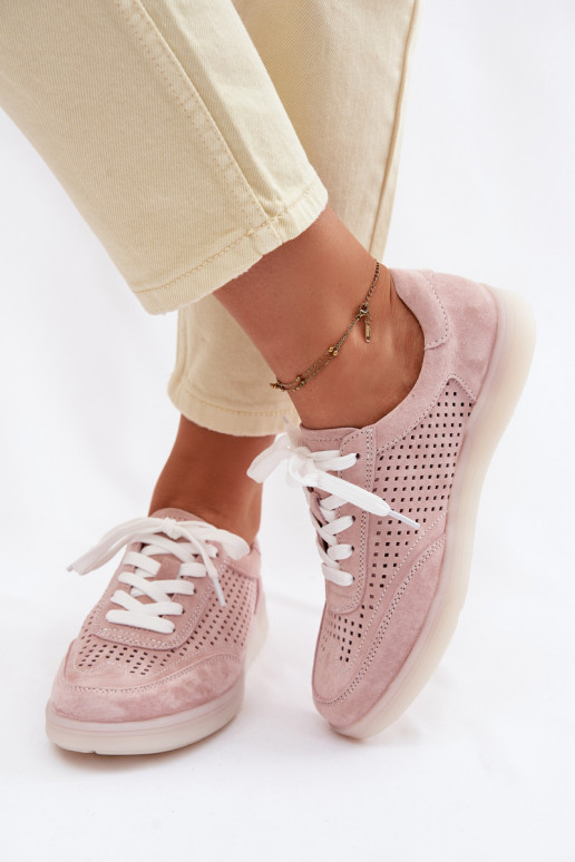 Peau en daim Chaussures modèle baskets Féminin avec des éléments ajourés couleur rose Almora