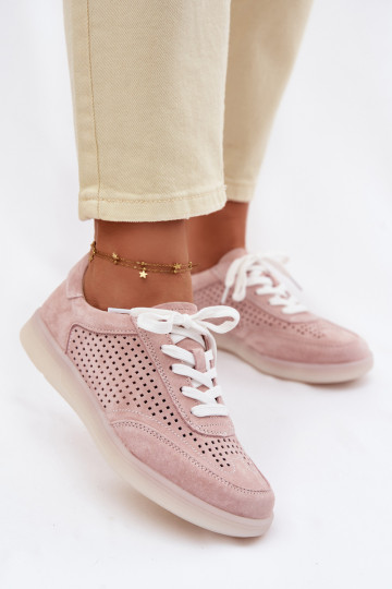 Baskets en daim pour femmes avec éléments ajourés couleur rose Almora 2
