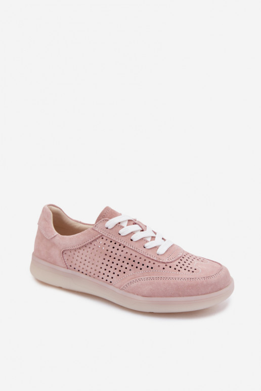 Peau en daim Chaussures modèle baskets Féminin avec des éléments ajourés couleur rose Almora