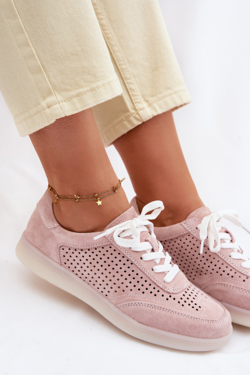 Peau en daim Chaussures modèle baskets Féminin avec des éléments ajourés couleur rose Almora