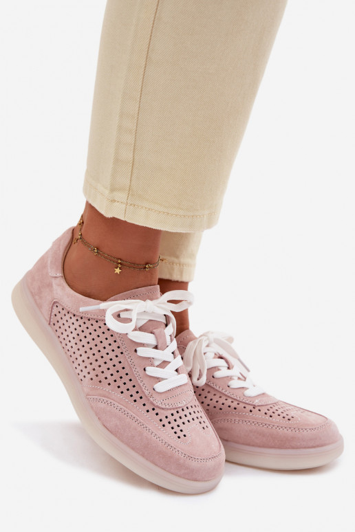 Peau en daim Chaussures modèle baskets Féminin avec des éléments ajourés couleur rose Almora