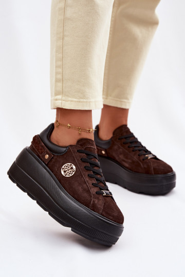 Baskets en daim pour femmes à plateforme D&A LR61-7094 couleur chocolat