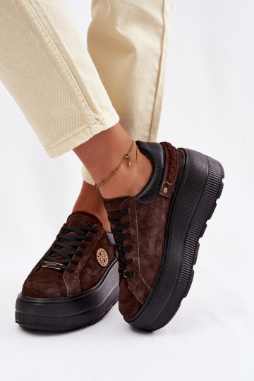 Peau en daim Chaussures modèle baskets Féminin avec une plateforme D&A LR61-7094 CzekoladoÀe 2