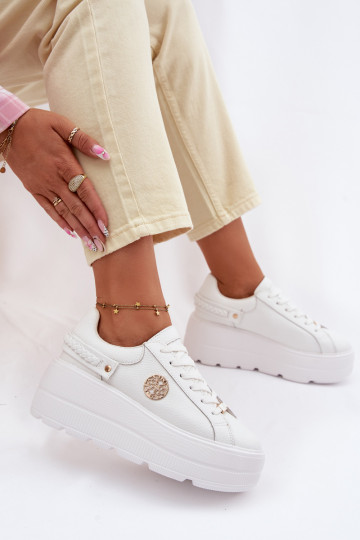 Baskets en cuir pour femmes à plateforme D&A LR61-7095 couleur blanche